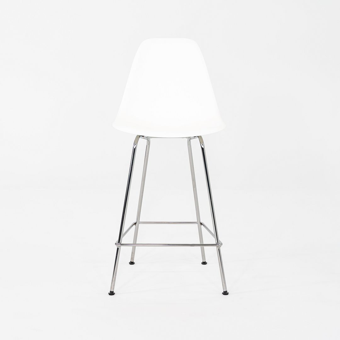 2024 Pair of Herman Miller Eames Plastic Counter Stools in White w/ Chrome Bases