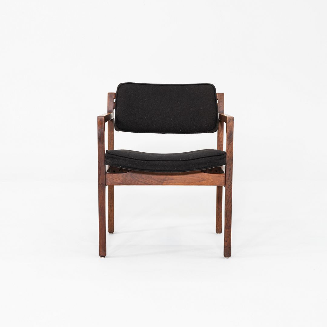 1970s Set of Eight Dining Arm Chairs Attributed to Jens Risom Walnut w/ Fabric