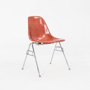 2010s Pair of Modernica Eames Fiberglass Dining Side Shell Chairs Red / Orange