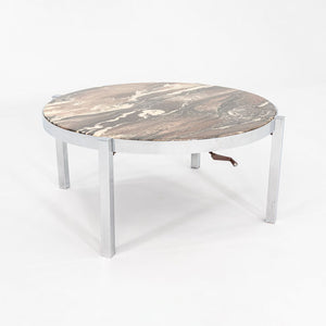 1970s Cipollino Ondulato Marble and Chromed Steel Coffee Table 42 Inch Diameter