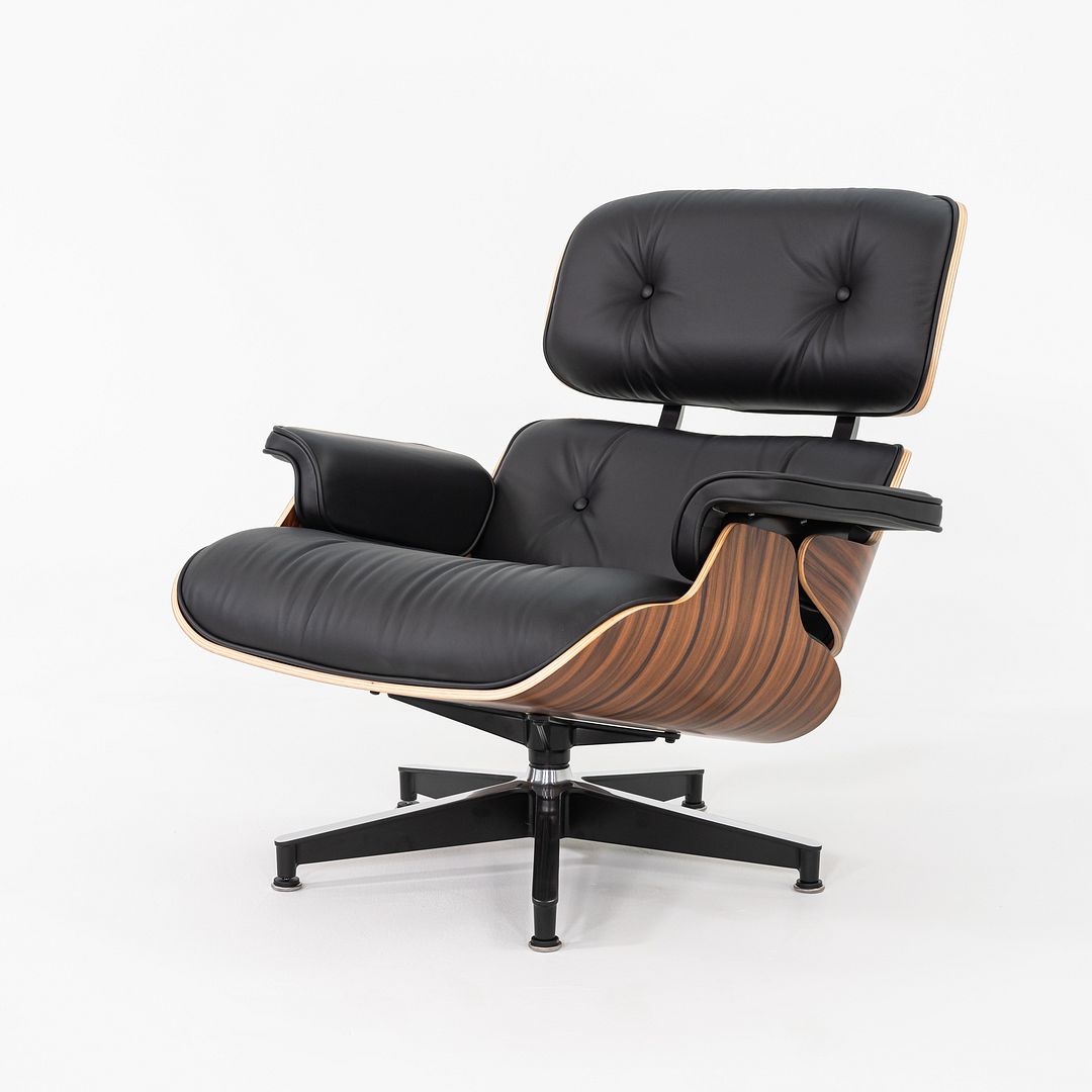 2024 Herman Miller Eames Lounge Chair and Ottoman in Black Leather and Santos Palisander