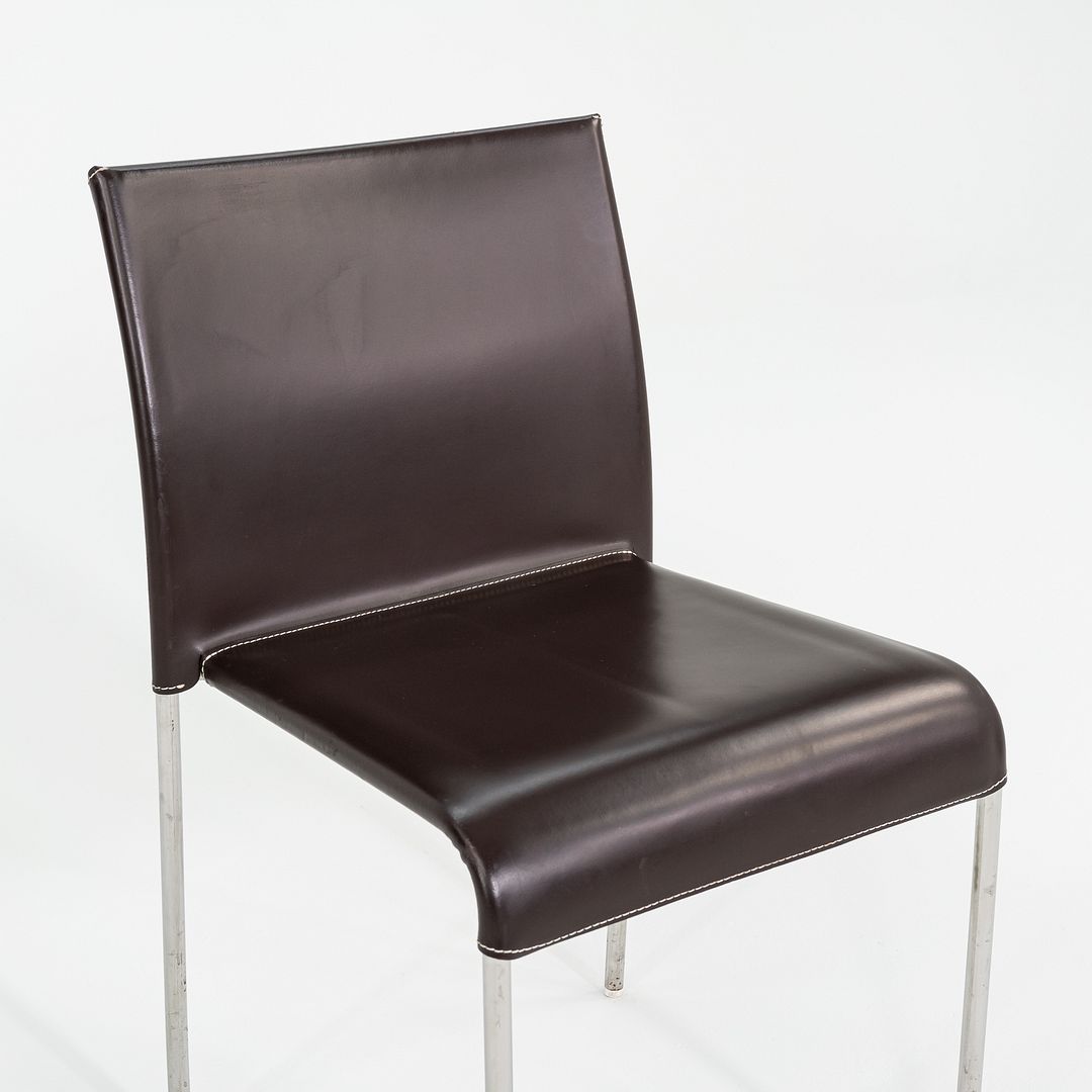 1980s Potocco Italy Italian Brown Leather Dining Chair with Steel 3x Available