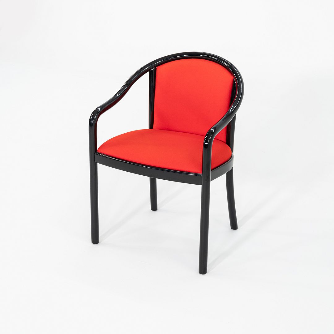 1980s Lacquered Wood Dining Arm Chair with Red Upholstery by Tonon in Italy