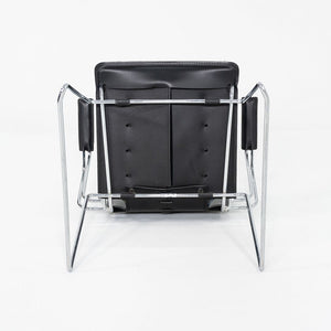 1980s Pair of Hiroyuki Toyoda for ICF Dining Arm Chairs in Black Leather & Steel