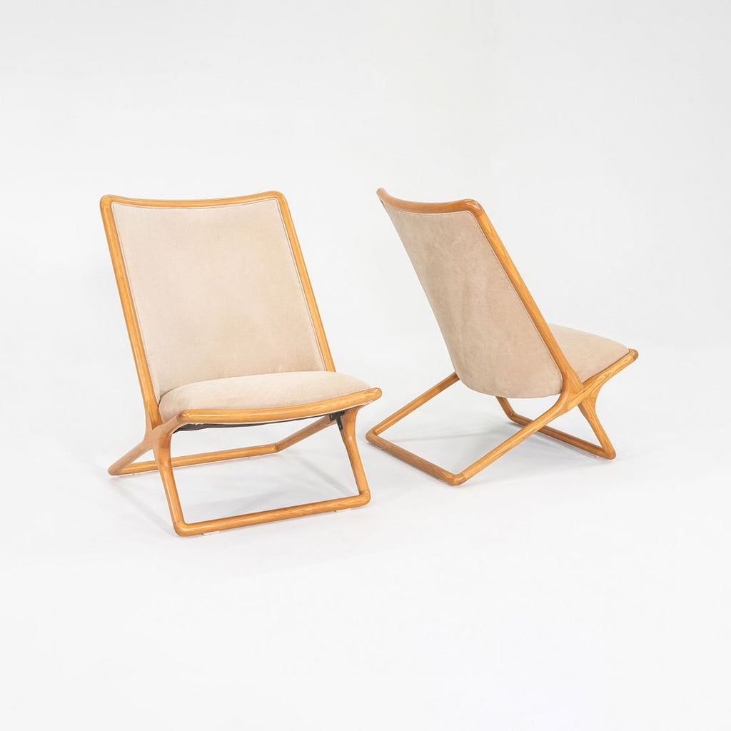 1980 Pair of Ward Bennett for Brickel Associates Scissor Chairs in Ash and Suede