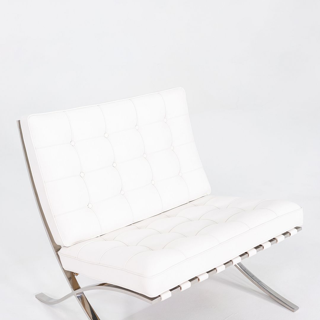1960s Mies van der Rohe for Knoll Barcelona Lounge Chair and Ottoman in Sabrina White & Stainless Fully Restored