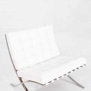 1960s Mies van der Rohe for Knoll Barcelona Lounge Chair and Ottoman in Sabrina White & Stainless Fully Restored