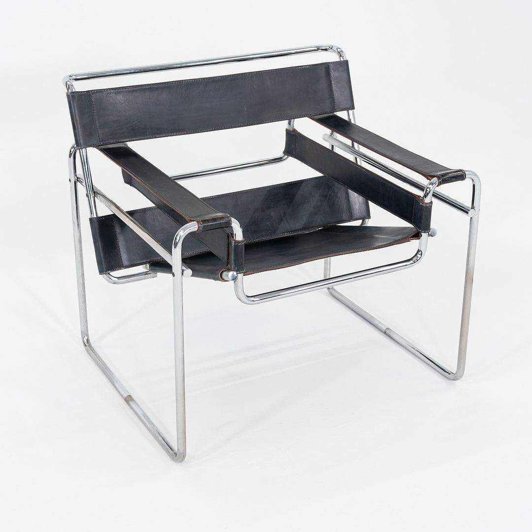 1970s Marcel Breuer for Knoll Wassily Lounge Chair in Black Leather 2x Available