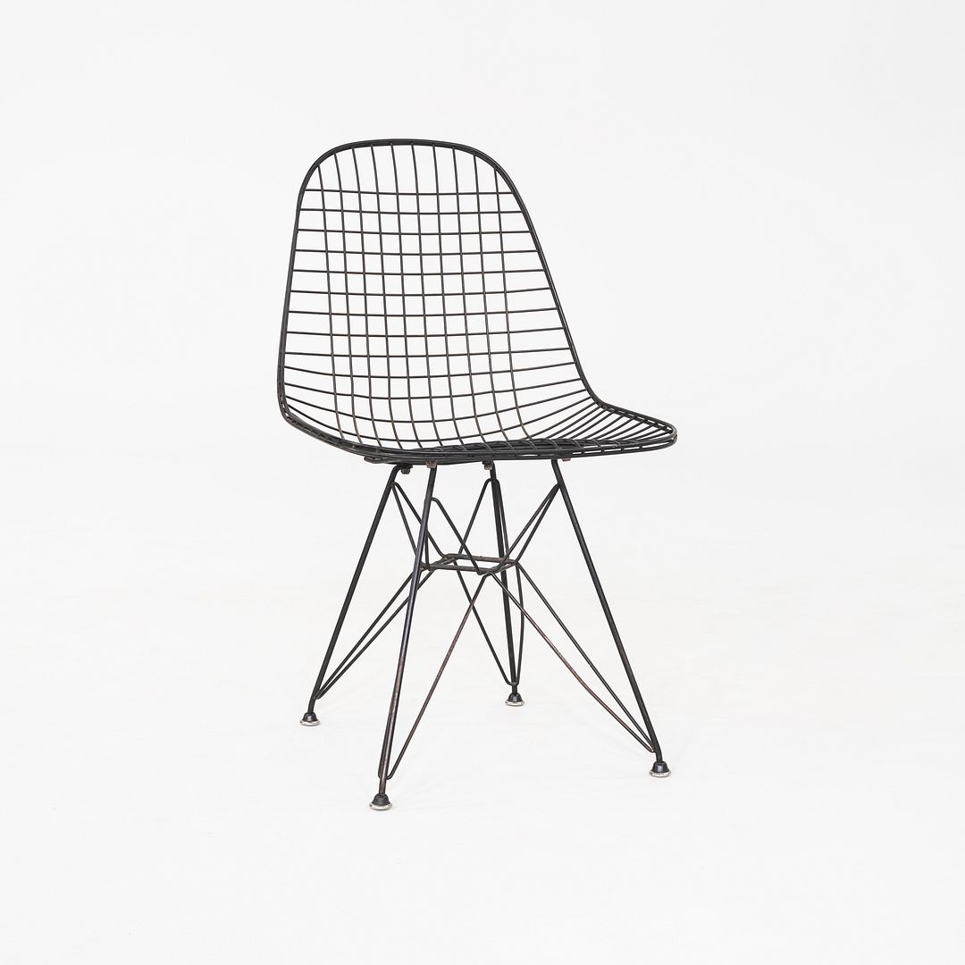 C. 1956 Pair of Herman Miller Eames DKR Wire Dining Chairs with Eiffel Bases