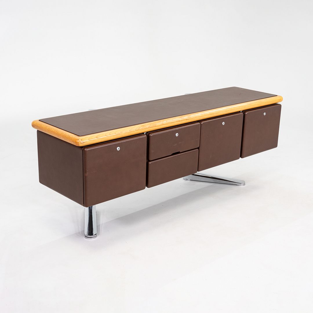 1979 Warren Platner for Knoll Executive Credenza in Oak, Leather & Chromed Steel