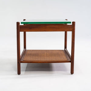 1960s Jack Cartwright for Founders Side or End Table in Walnut, Cane, and Glass