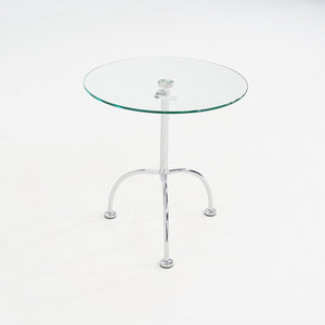 2010s Pair of Chromed Steel and Glass Adjustable Side Tables 20 Inch Diameter