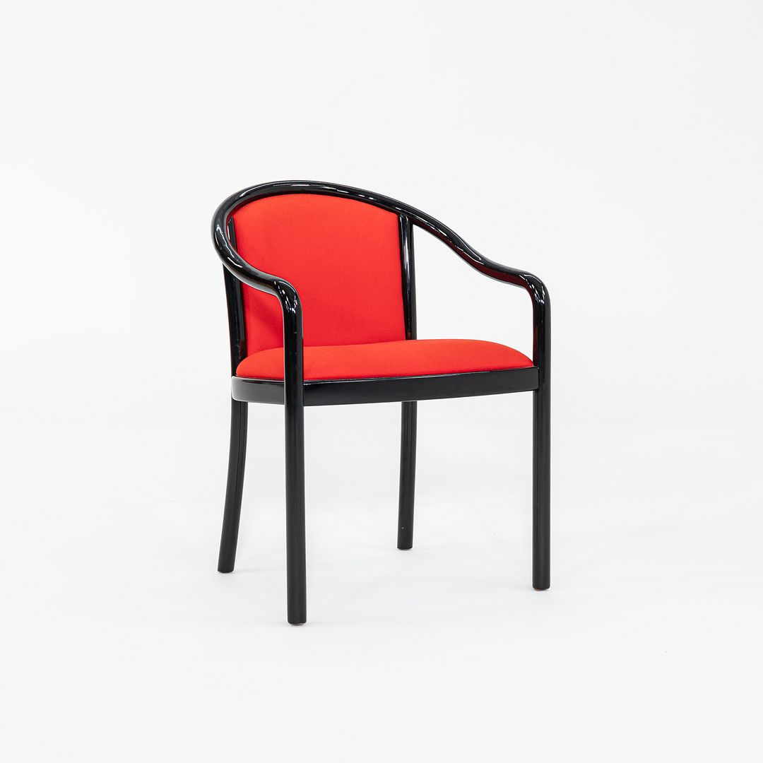 1980s Lacquered Wood Dining Arm Chair with Red Upholstery by Tonon in Italy