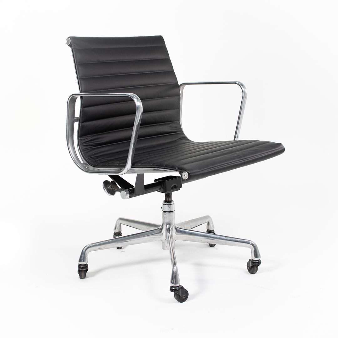 2010s Herman Miller Eames Aluminum Group Management Desk Chair Black Leather 6x Available