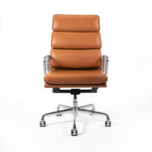 SOLD 2010s Eames Aluminum Group Soft Pad Executive Chair, Model EA420 by Charles and Ray Eames for Herman Miller in Cognac Leather