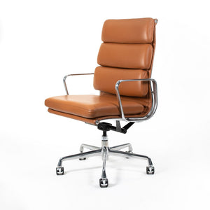 SOLD 2010s Eames Aluminum Group Soft Pad Executive Chair, Model EA420 by Charles and Ray Eames for Herman Miller in Cognac Leather
