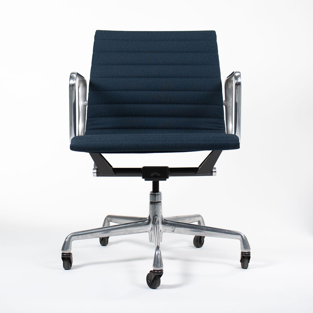 2010s Eames Aluminum Group Management Desk Chair by Ray and Charles Eames for Herman Miller in Blue Fabric