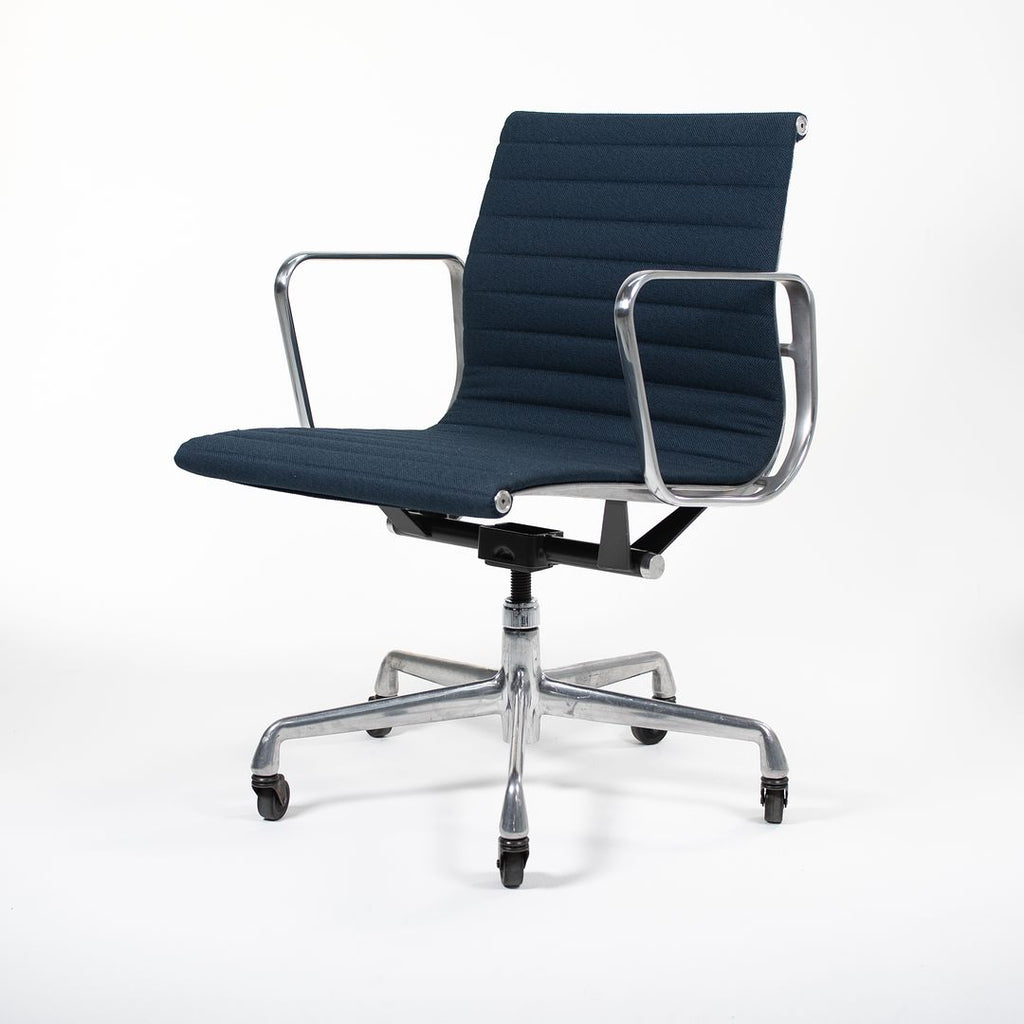 SOLD 2010s Eames Aluminum Group Management Desk Chair by Ray and Charles Eames for Herman Miller in Blue Fabric