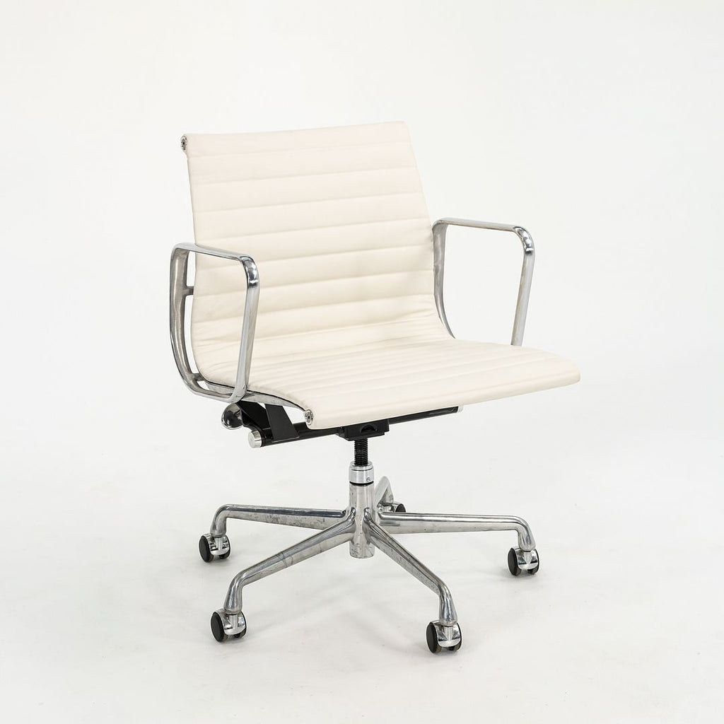 SOLD 2010s Aluminum Group Management Desk Chair by Charles and Ray Eames for Herman Miller in Creme Leather