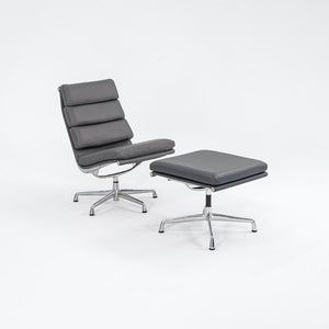 1990s Eames Soft Pad Lounge Chair and Ottoman, Models EA214 and EA223 by Charles and Ray Eames for Herman Miller in MINT Grey Leather