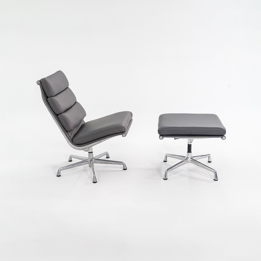 1990s Eames Soft Pad Lounge Chair and Ottoman, Models EA214 and EA223 by Charles and Ray Eames for Herman Miller in MINT Grey Leather