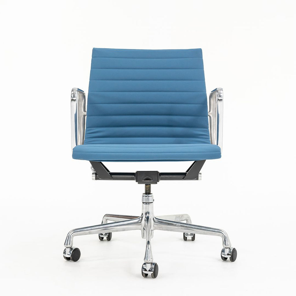 SOLD 2010s Eames Aluminum Group Management Desk Chair by Ray and Charles Eames for Herman Miller in Blue Leather