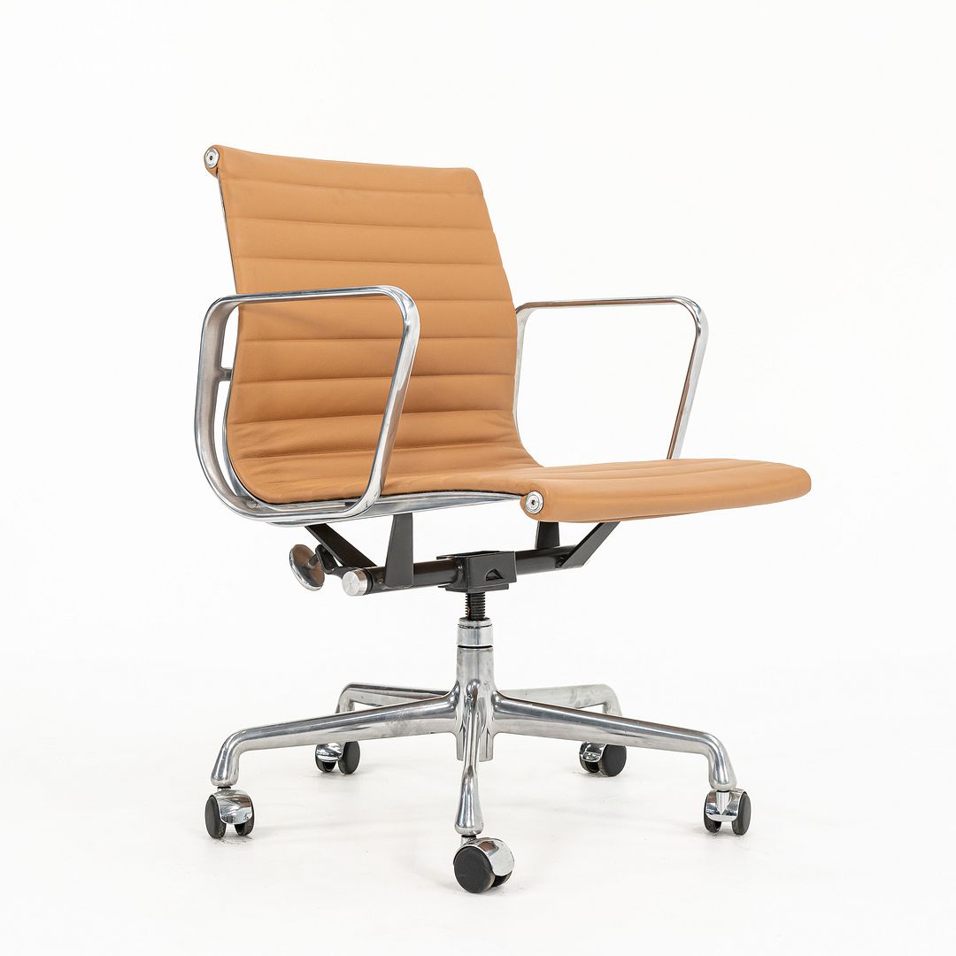 SOLD 2010s Aluminum Group Management Chair by Charles and Ray Eames for Herman Miller in Tan Leather 12x Available