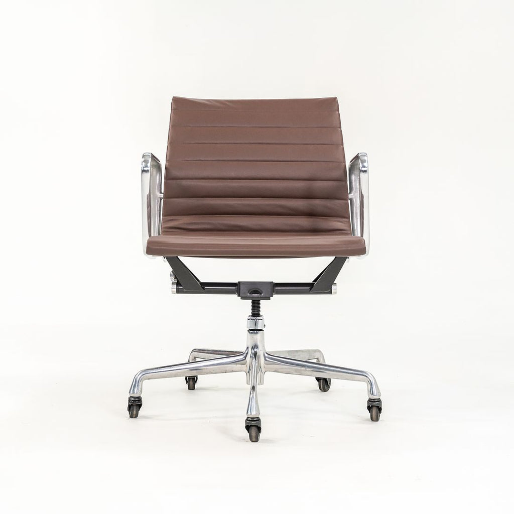SOLD 2010s Eames Aluminum Group Management Desk Chair by Ray and Charles Eames for Herman Miller in Brown Leather