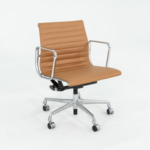 SOLD 2010s Aluminum Group Management Desk Chair, Model EA335 by Ray and Charles Eames for Herman Miller in Caramel Leather 10x Available