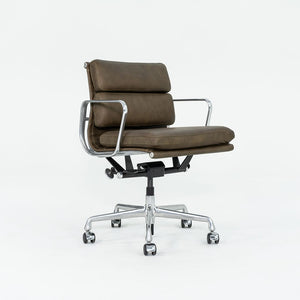 SOLD 2010s Soft Pad Management Chair, EA435 by Ray and Charles Eames for Herman Miller in Antiqued Olive Green Leather