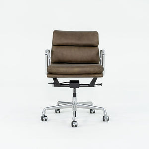 SOLD 2010s Soft Pad Management Chair, EA435 by Ray and Charles Eames for Herman Miller in Antiqued Olive Green Leather