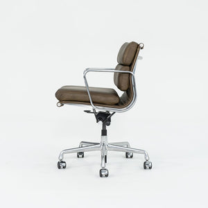 SOLD 2010s Soft Pad Management Chair, EA435 by Ray and Charles Eames for Herman Miller in Antiqued Olive Green Leather