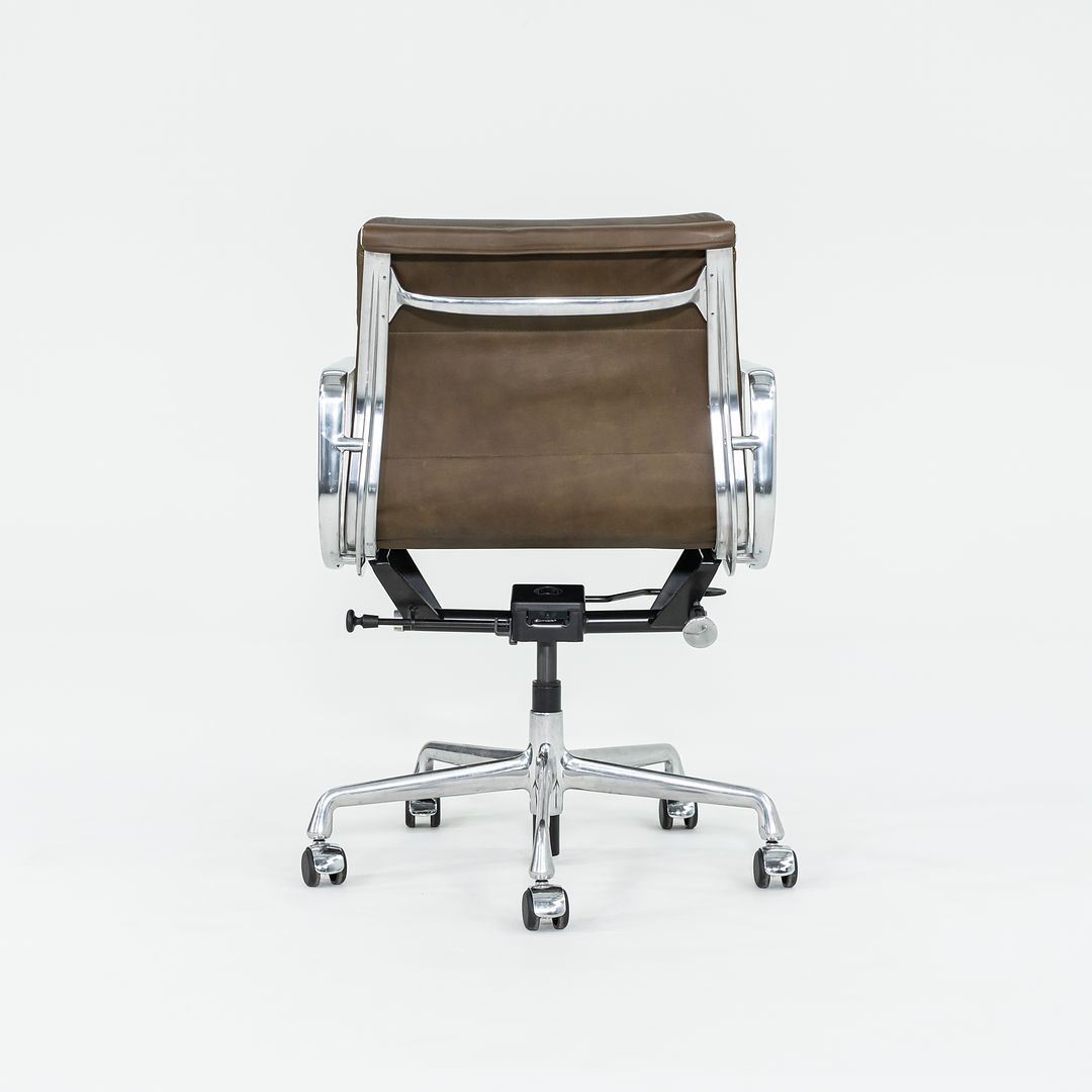 SOLD 2010s Soft Pad Management Chair, EA435 by Ray and Charles Eames for Herman Miller in Antiqued Olive Green Leather