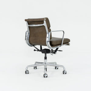 SOLD 2010s Soft Pad Management Chair, EA435 by Ray and Charles Eames for Herman Miller in Antiqued Olive Green Leather