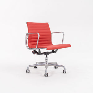 SOLD 2010s Aluminum Group Management Desk Chair, Model EA335 by Charles and Ray Eames for Herman Miller in Red Leather 2x Available