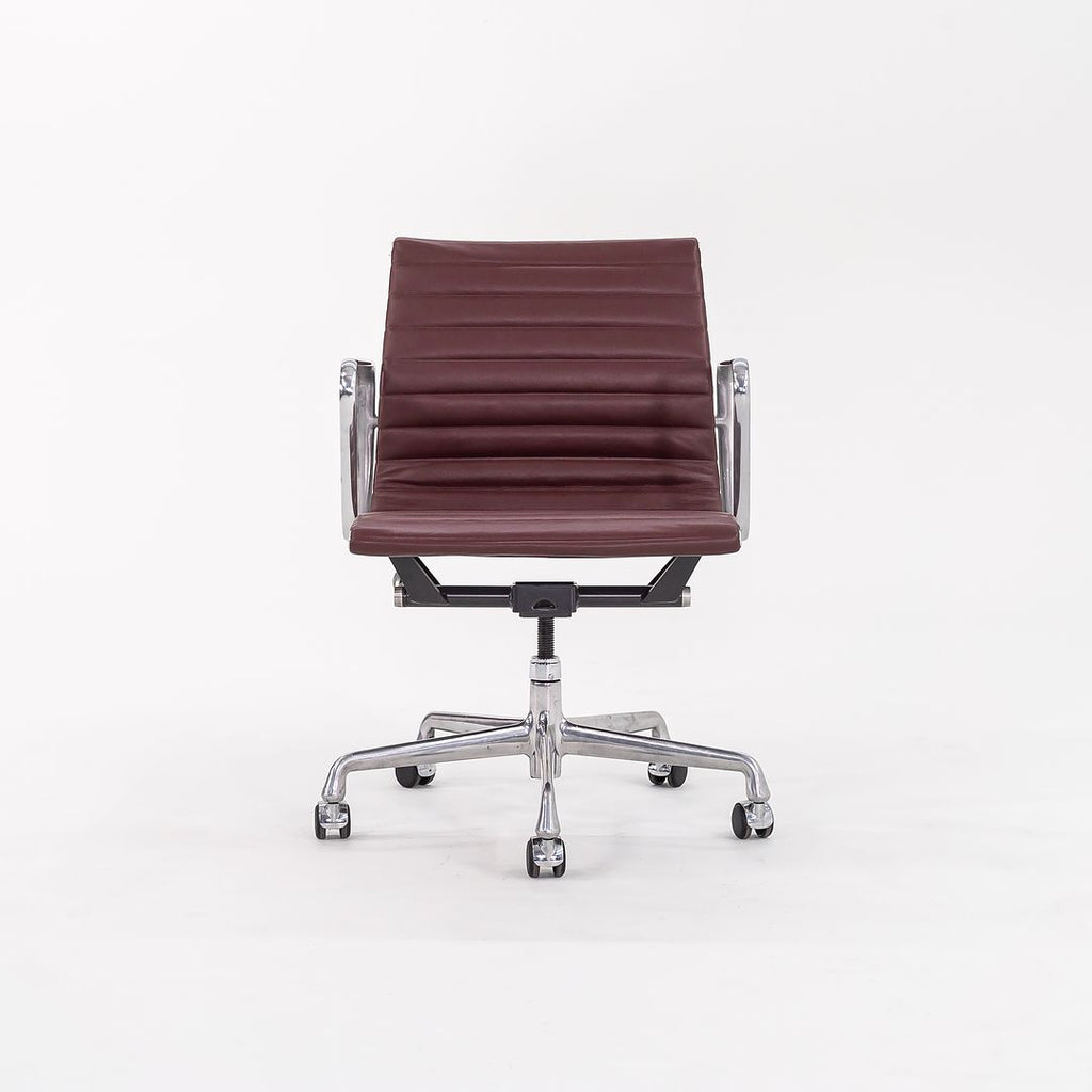 SOLD 2010s Eames Aluminum Group Management Desk Chair by Ray and Charles Eames for Herman Miller in Burgundy Leather