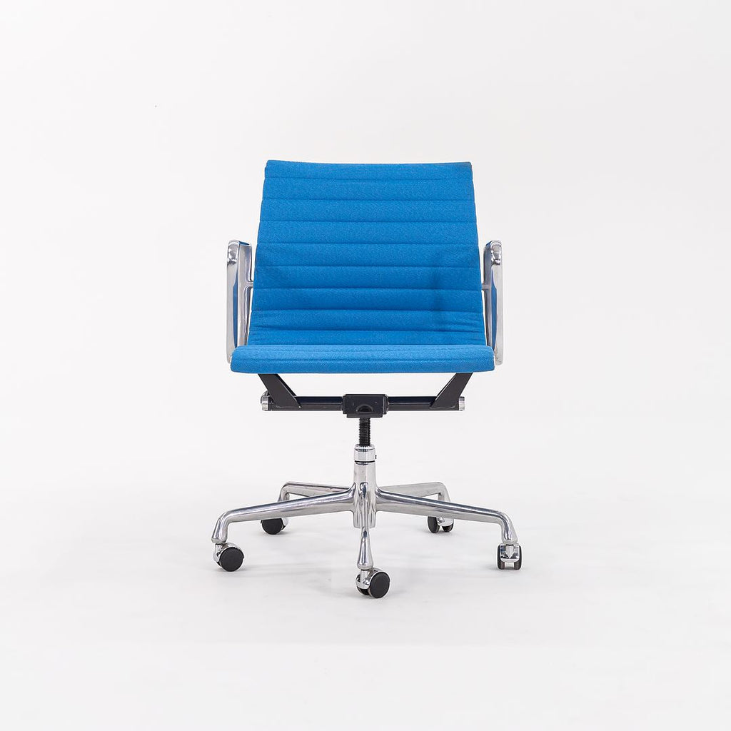 SOLD 2010s Eames Aluminum Group Management Desk Chair by Ray and Charles Eames for Herman Miller in Blue Leather