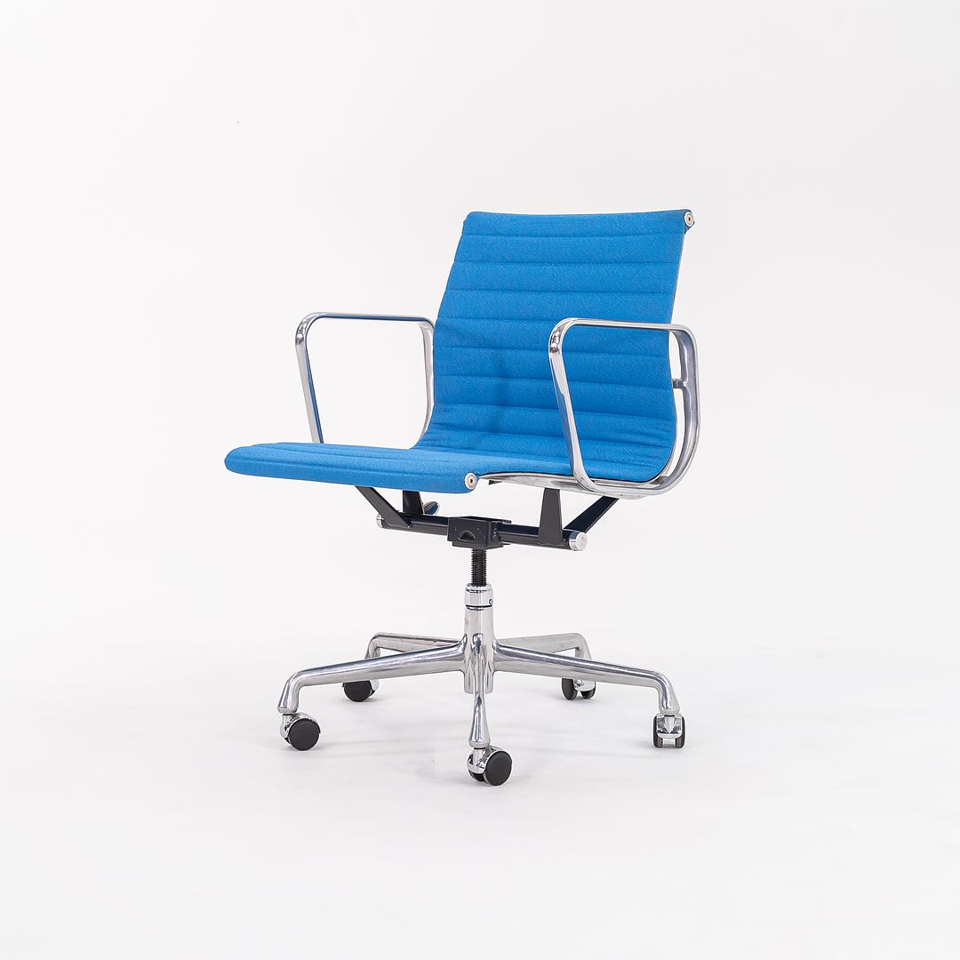 2010s Eames Aluminum Group Management Desk Chair by Ray and Charles Eames for Herman Miller in Blue Leather