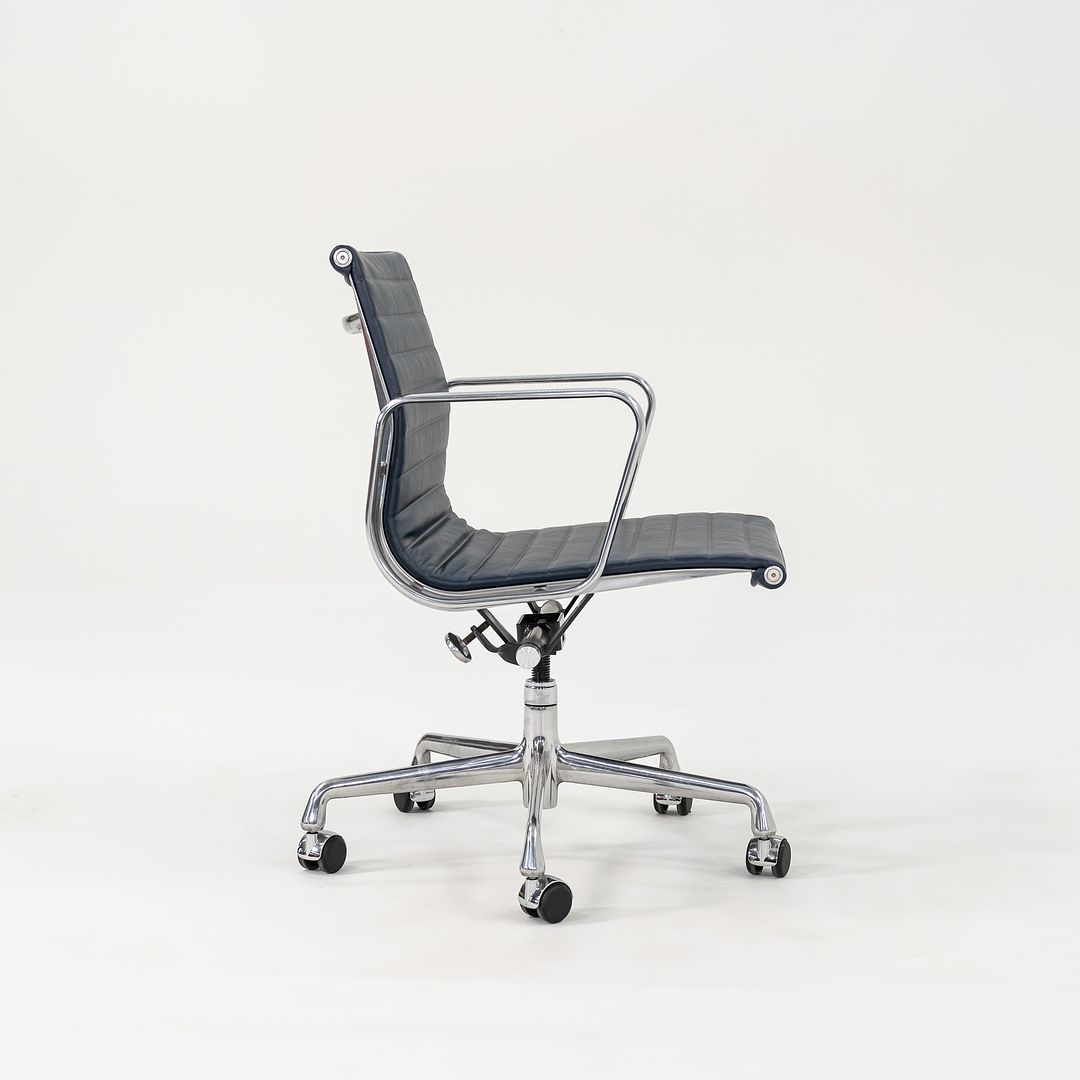 2010s Eames Aluminum Group Management Desk Chair by Ray and Charles Eames for Herman Miller in Blue Leather