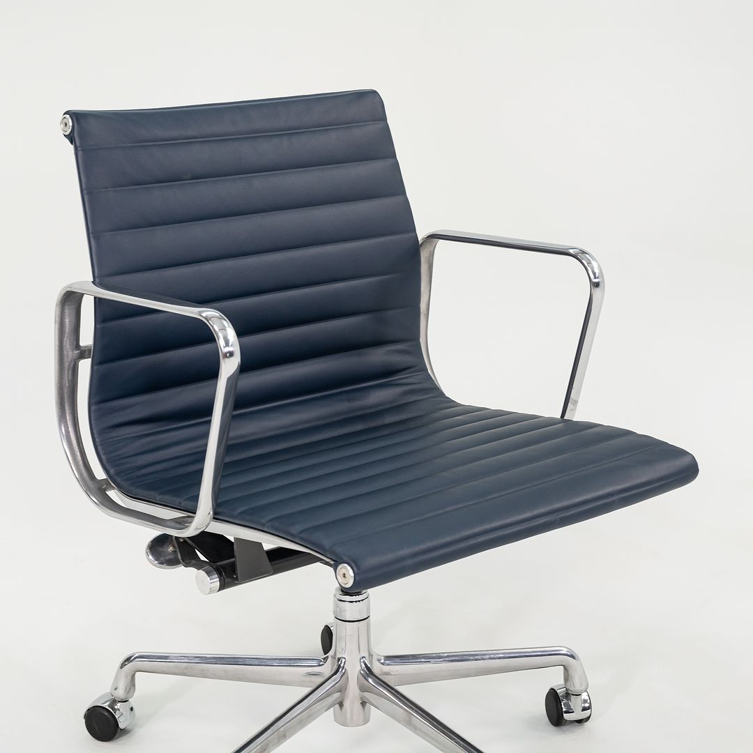 2010s Eames Aluminum Group Management Desk Chair by Ray and Charles Eames for Herman Miller in Blue Leather