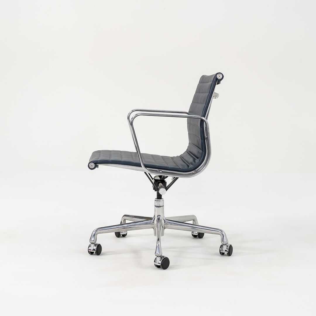 SOLD 2010s Eames Aluminum Group Management Desk Chair by Ray and Charles Eames for Herman Miller in Blue Leather