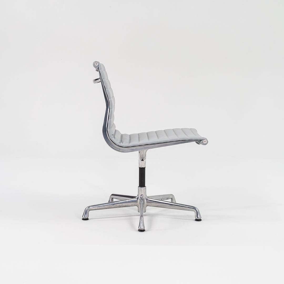 2010s Aluminum Group Armless Side Chair by Ray and Charles Eames for Herman Miller in Blue/Grey Leather