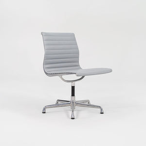 2010s Aluminum Group Armless Side Chair by Ray and Charles Eames for Herman Miller in Blue/Grey Leather