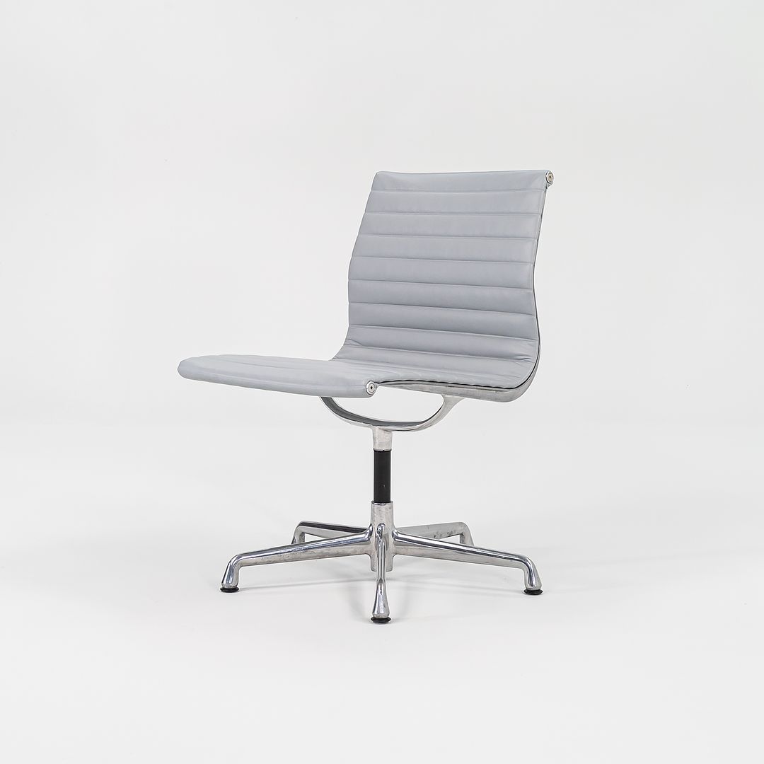 2010s Aluminum Group Armless Side Chair by Ray and Charles Eames for Herman Miller in Blue/Grey Leather