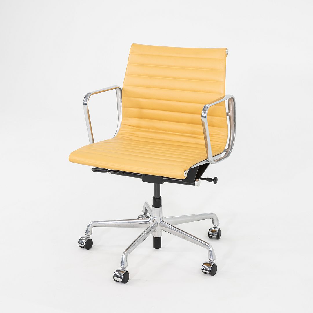 2010s Herman Miller Eames Aluminum Group Management Desk Chair Caramel Leather