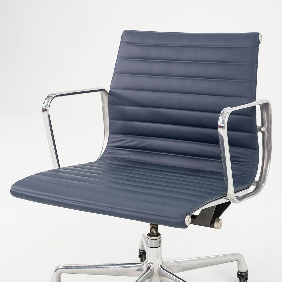 2010s Eames Aluminum Group Management Desk Chair by Ray and Charles Eames for Herman Miller in Blue Leather