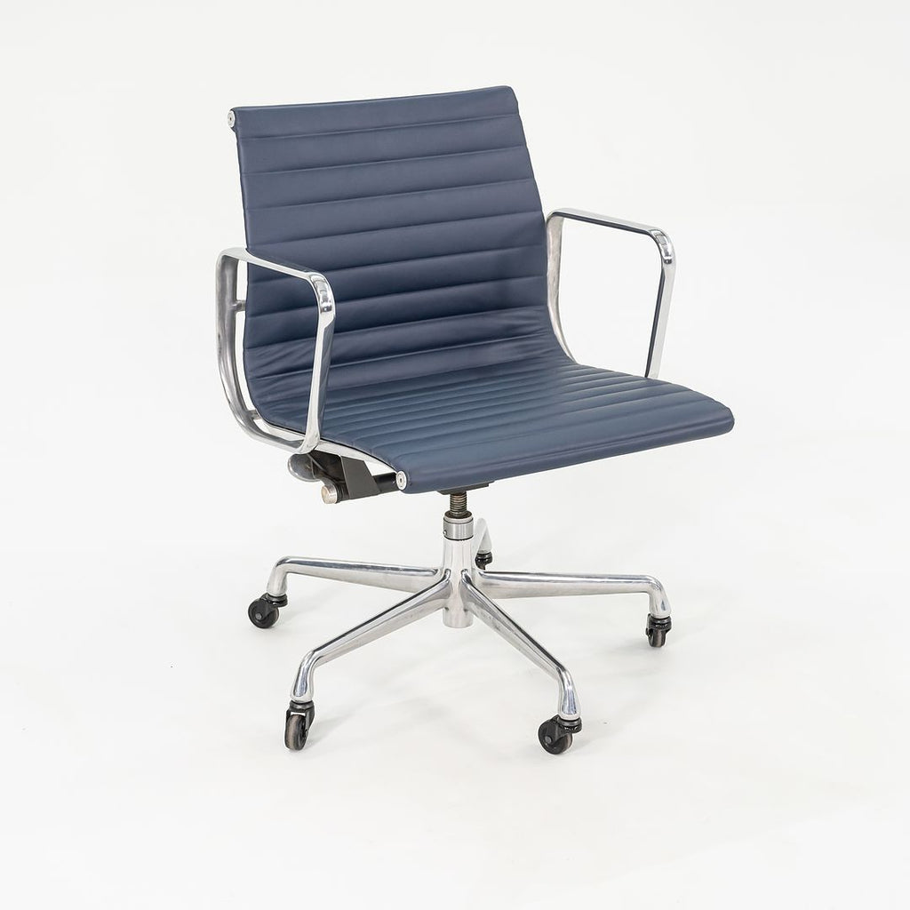 SOLD 2010s Eames Aluminum Group Management Desk Chair by Ray and Charles Eames for Herman Miller in Blue Leather