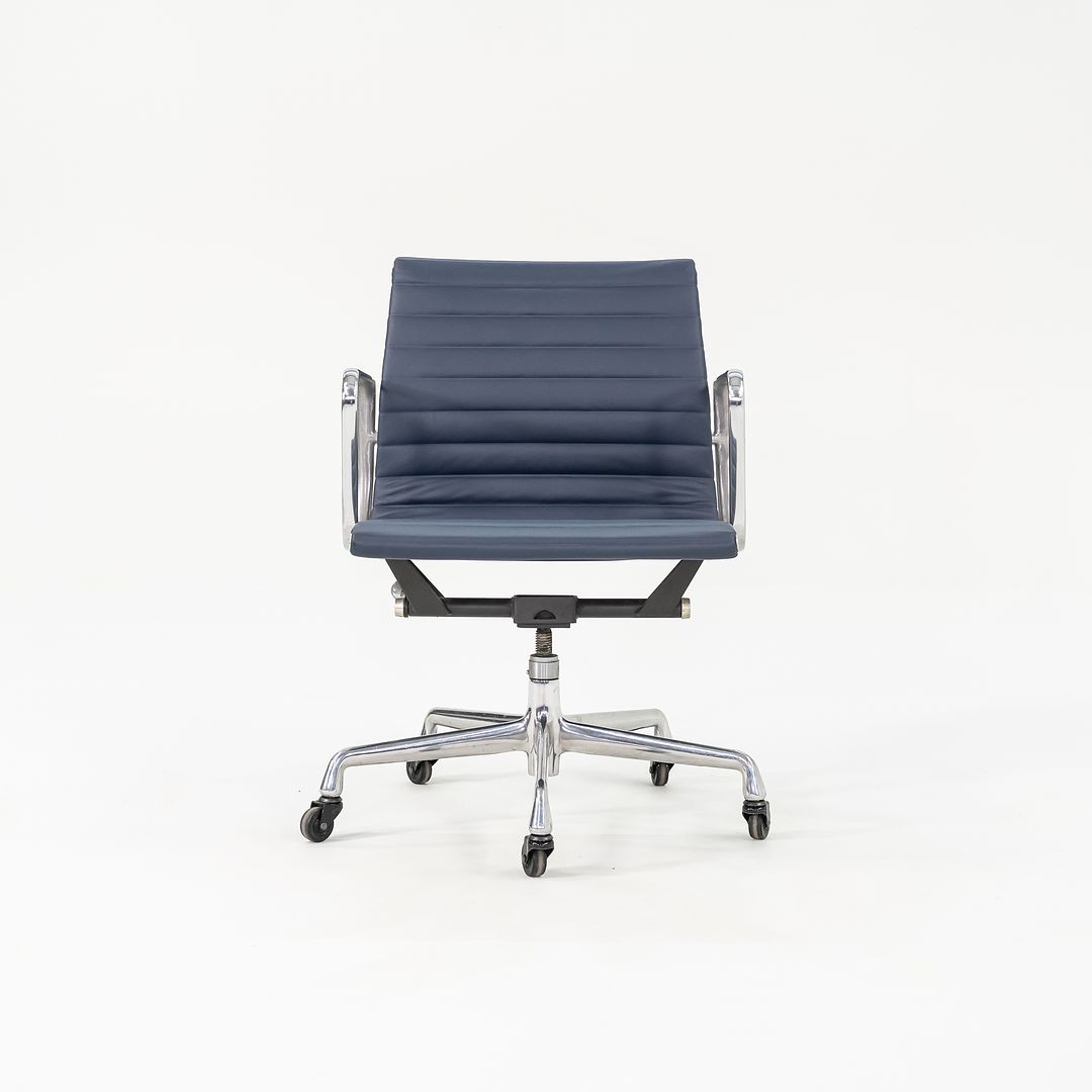 2010s Eames Aluminum Group Management Desk Chair by Ray and Charles Eames for Herman Miller in Blue Leather