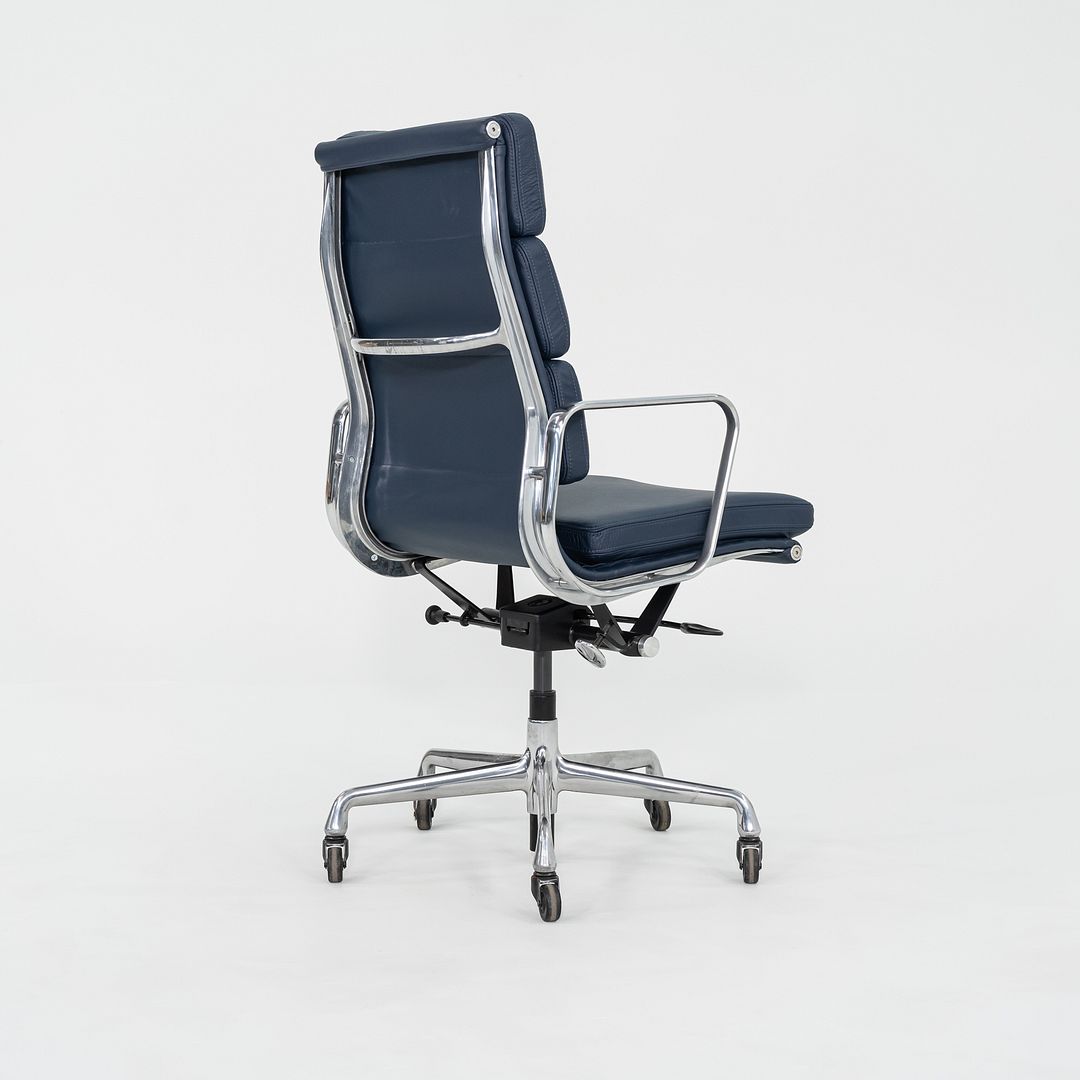SOLD 2010s Herman Miller Eames Soft Pad Executive Desk Chair Blue Leather Upholstery