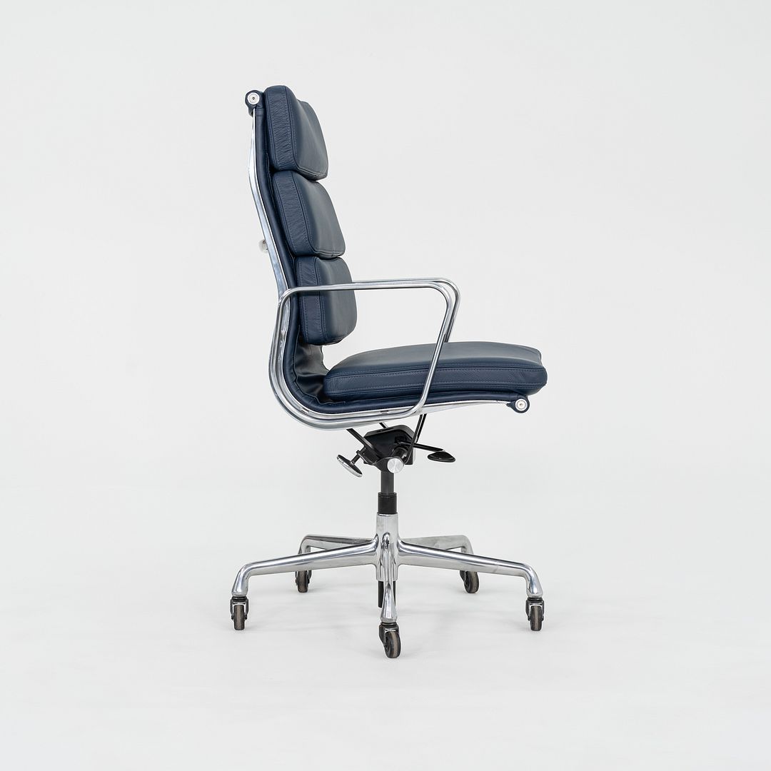 SOLD 2010s Herman Miller Eames Soft Pad Executive Desk Chair Blue Leather Upholstery